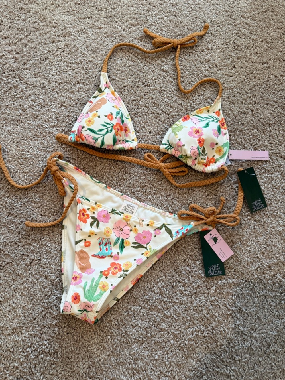 Western theme!!  Wild fable Cream Floral Rope-Trim Triangle Bikini western theme